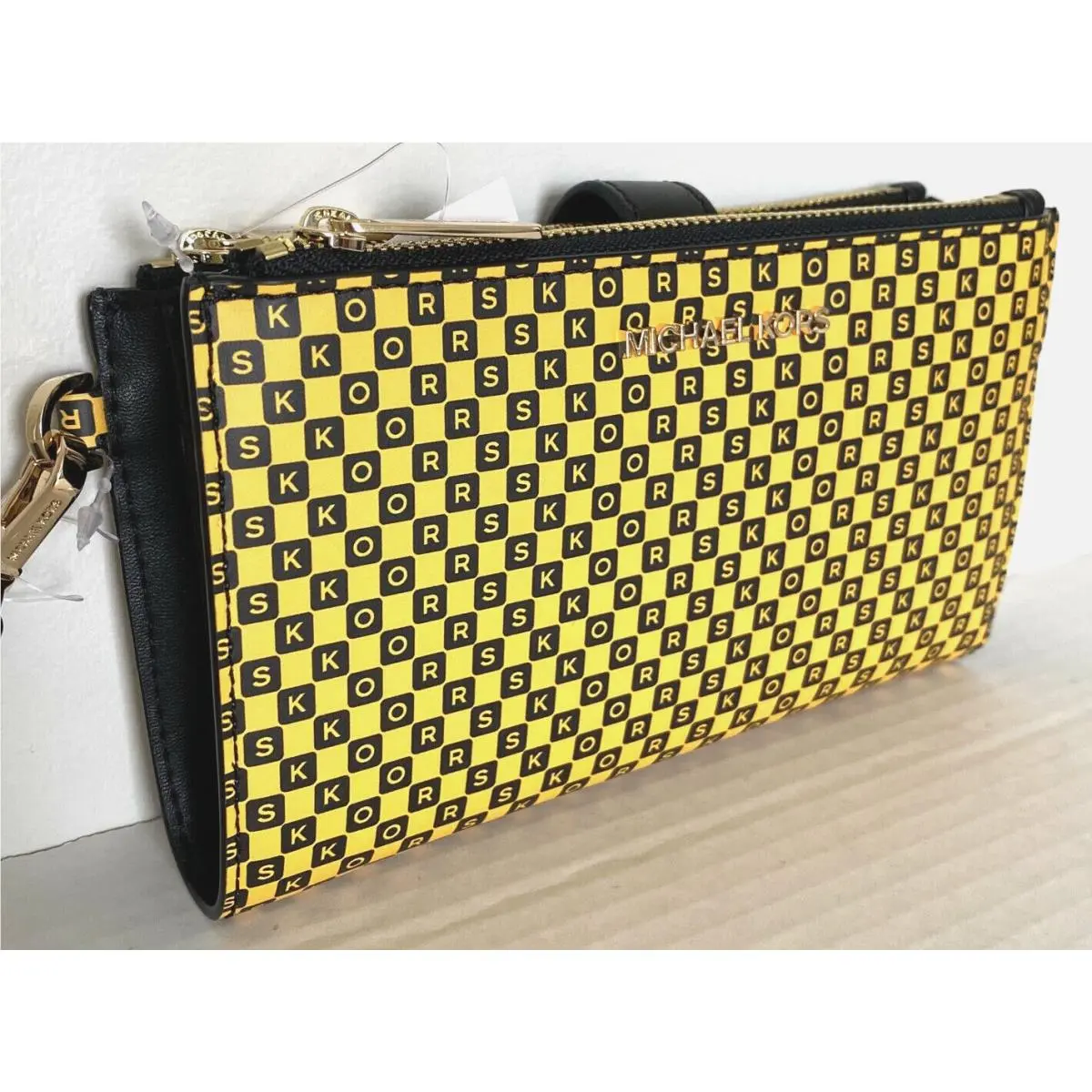 Michael Kors York City Taxi Jet Set Double Zip Wallet Yellow Multi