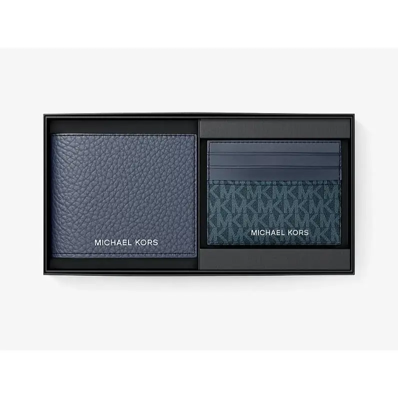 Michael Kors Men`s Pebbled Leather Billfold Wallet and Signature Logo Card Case
