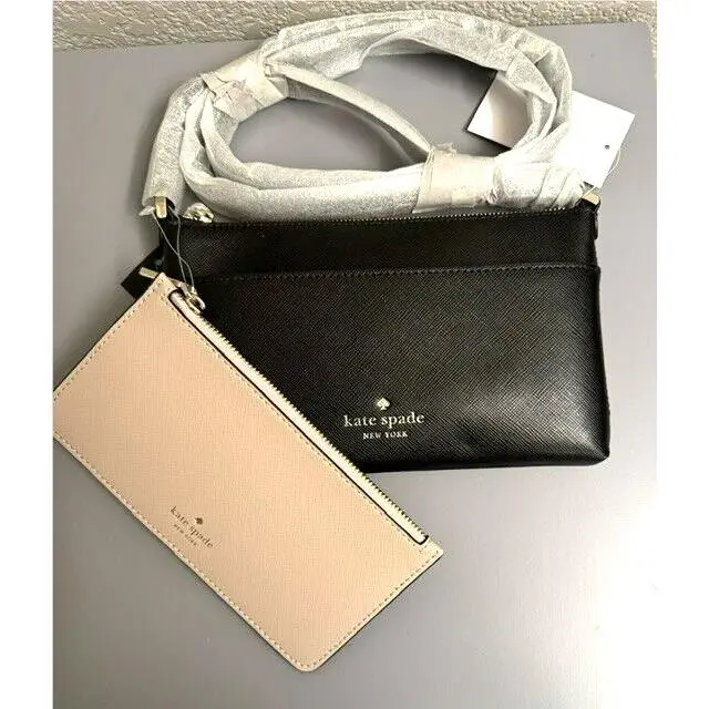 Kate Spade New York Sadie Crossbody Saffiano Leather Black W/beige