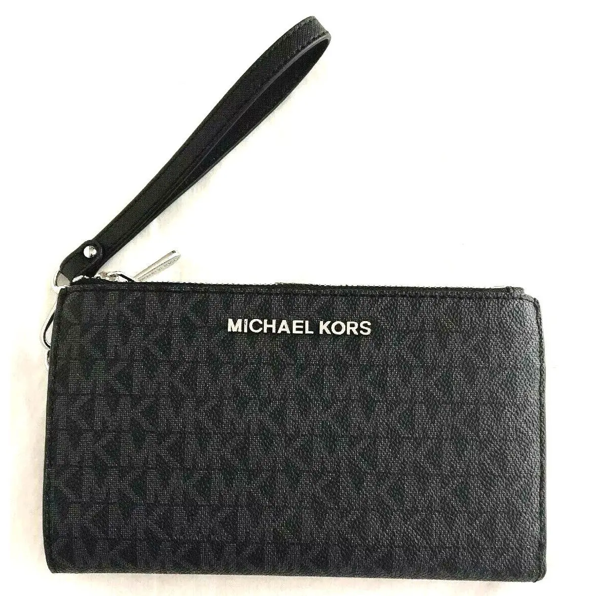Michael Kors Jet Set Travel Double Zip Logo Wristlet Wallet Black