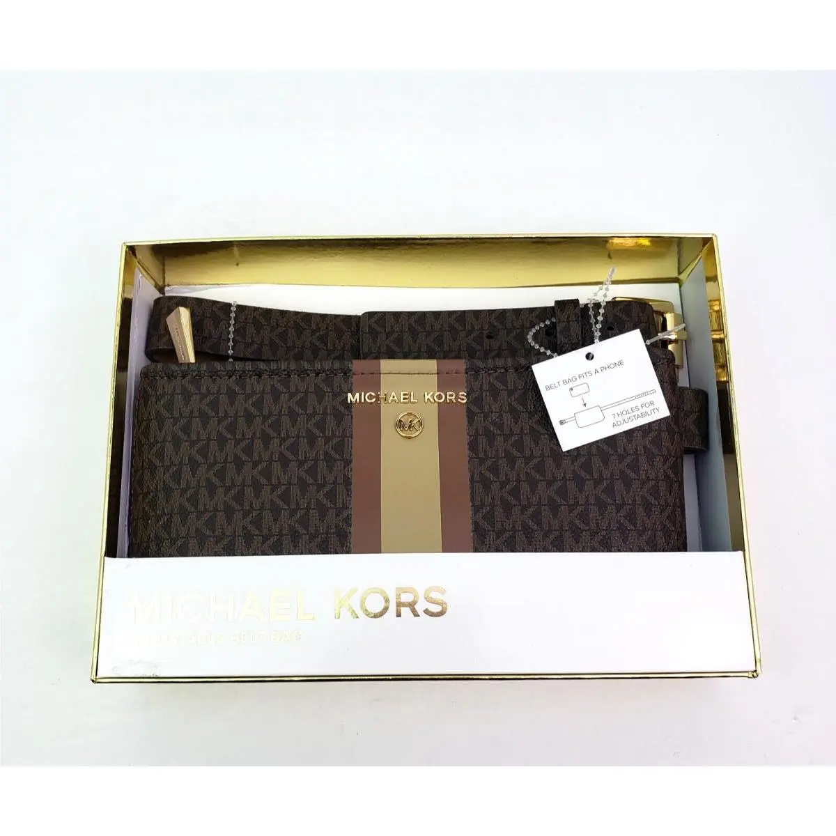 Michael Kors Womens Size S/m Brown Logo Pattern Fanny Pack Adjustable Belt Bag