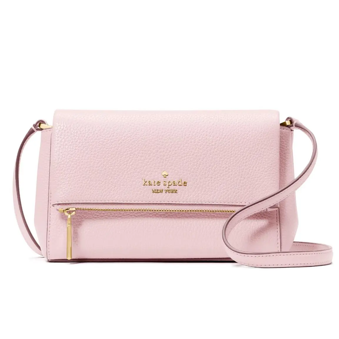 New Kate Spade Leila Mini Zip Crossbody Pebble Leather Shimmer Pink / Dust Bag