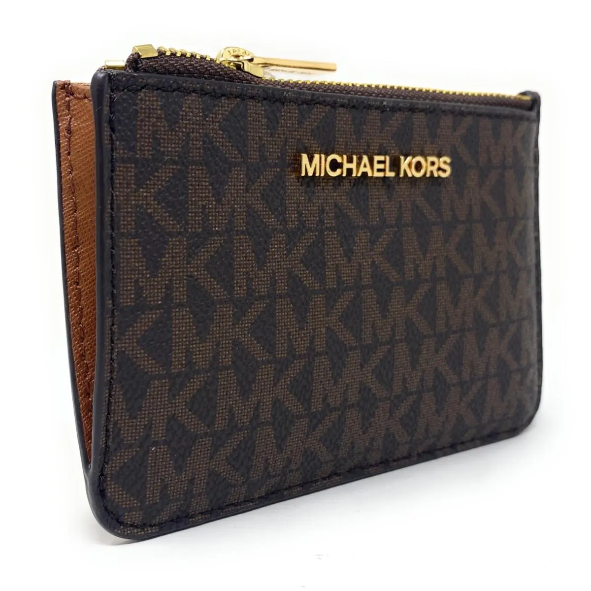Jet Set Travel Small Top Zip Coin Pouch with ID Holder Brown by Michael Kors