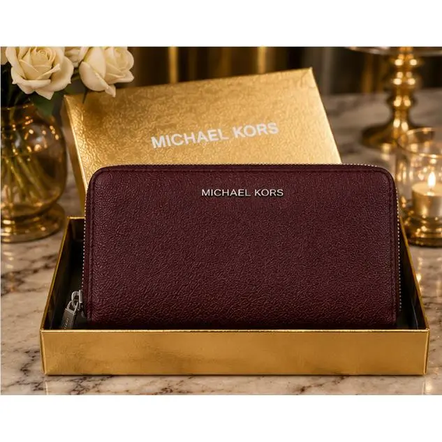 Michael Kors Jet Set Travel Zip Wallet Oxblood Rouge Sombre