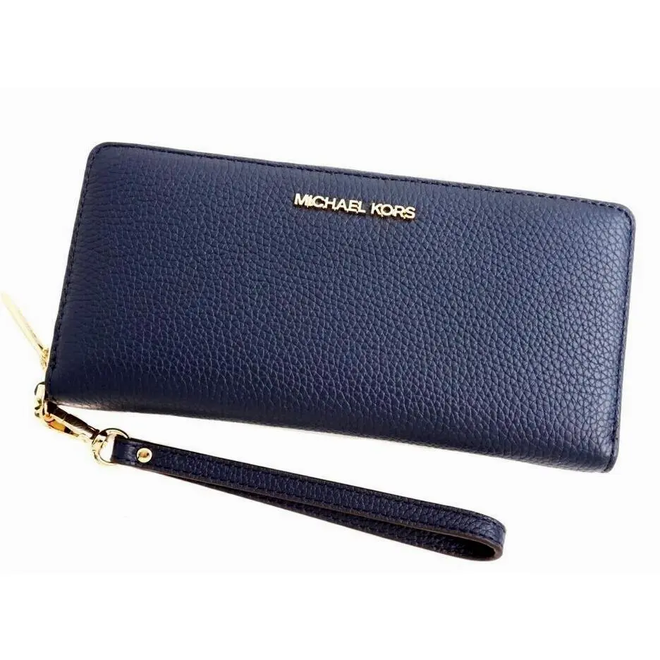 Michael Kors Jet Set Large Travel Continental Wallet Leather Navy