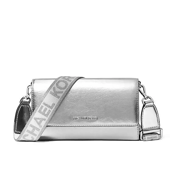 Michael Kors Jet Set Item Large Wallet Crossbody Metallic Silver