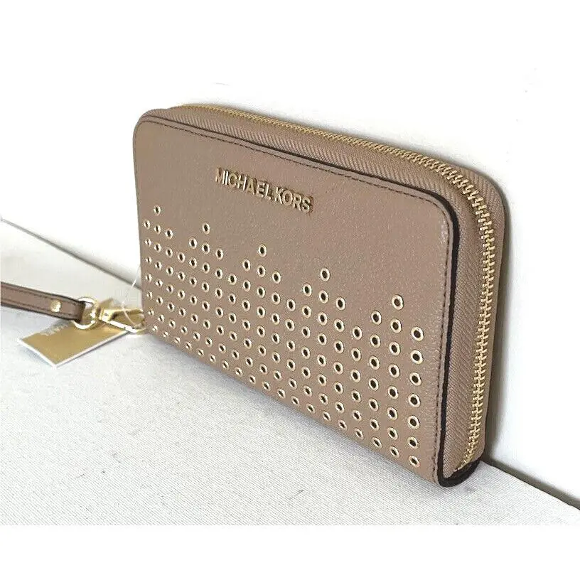 Michael Kors Hayes Large Flat Phone Case Wallet Leather Dark Khaki