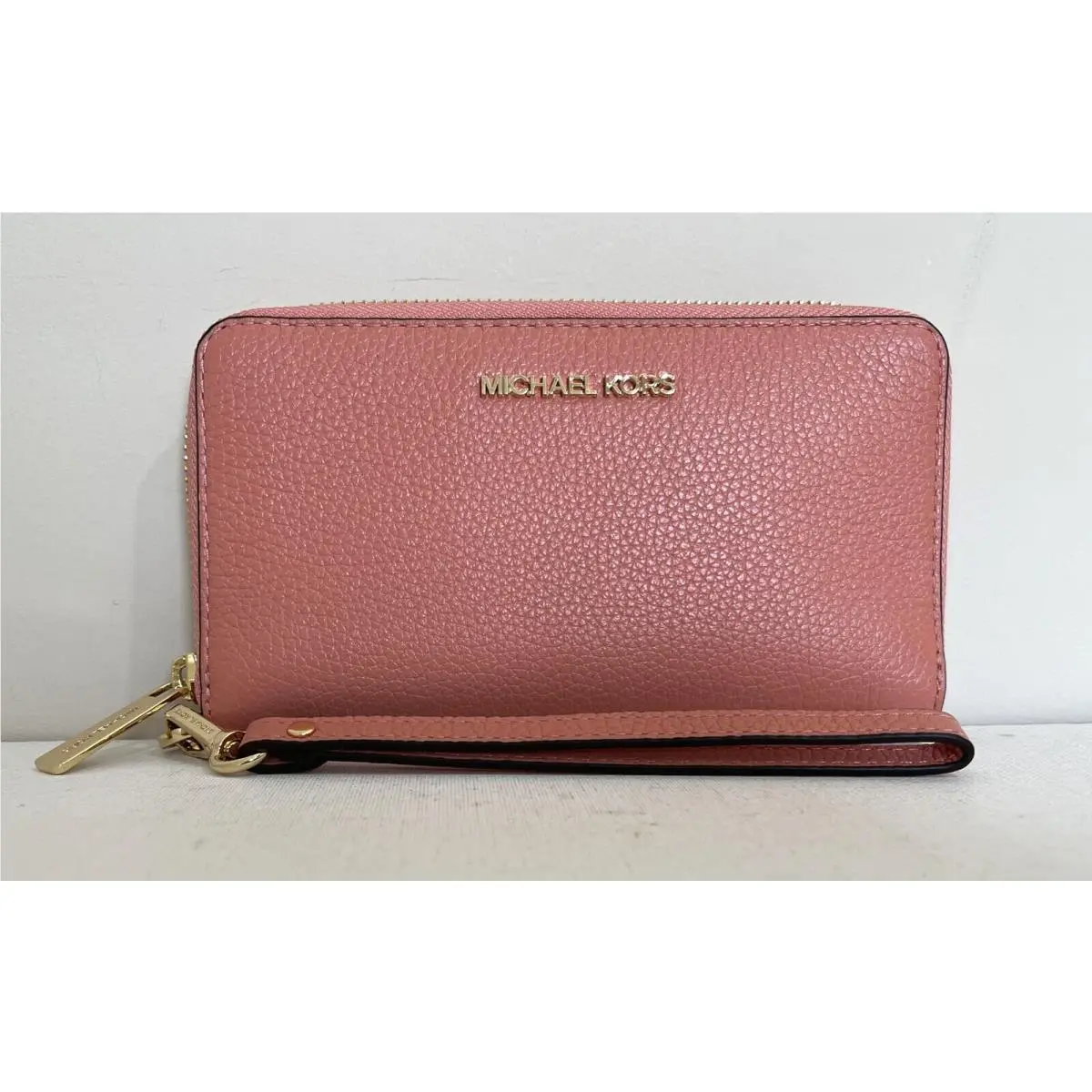 Michael Kors Jet Set Travel Large Flat Phone Case Leather Wallet Sherbert