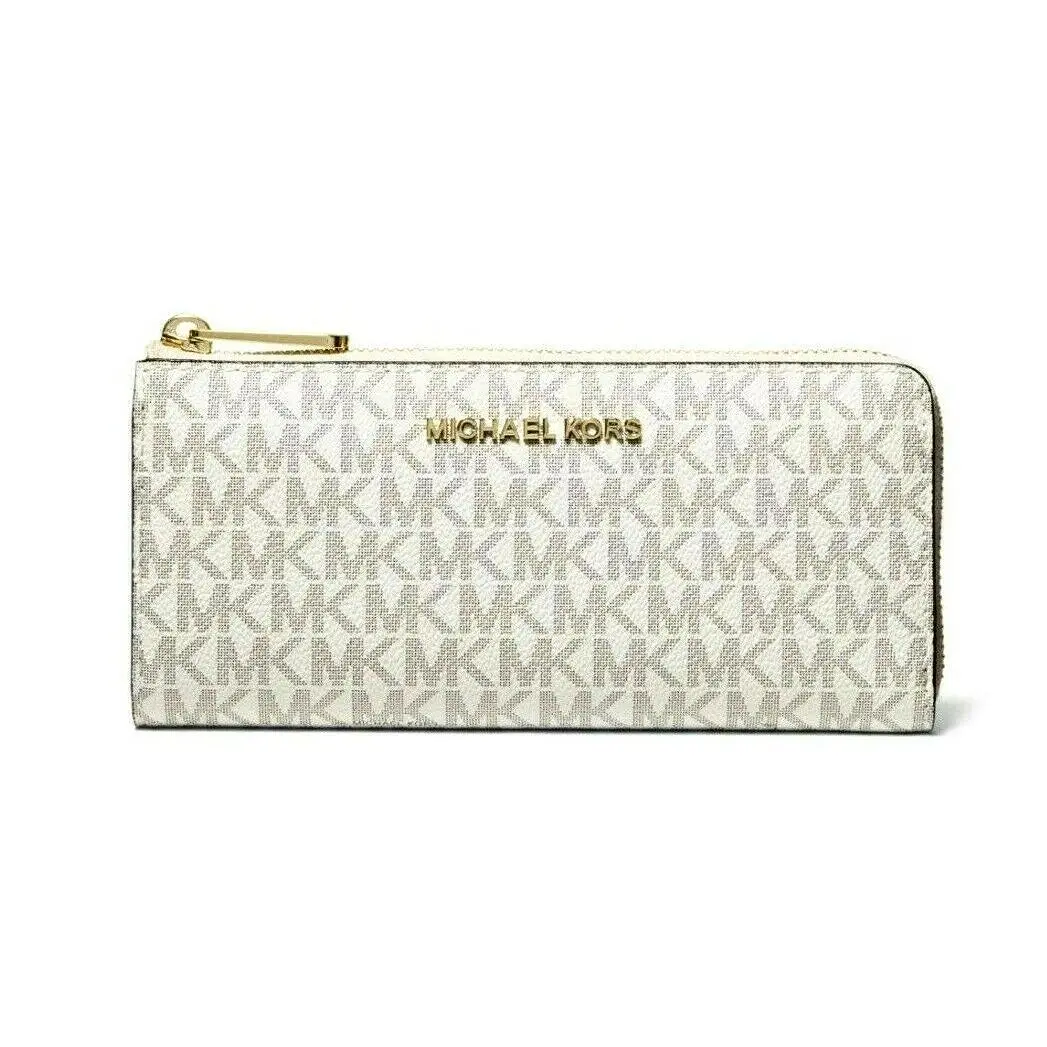 Michael Kors Jet Set Travel Large Logo Quarter-zip Wallet Vanilla