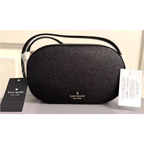 Kate Spade Glimmer Glitter Oval Camera Crossbody Bag KE459 Black