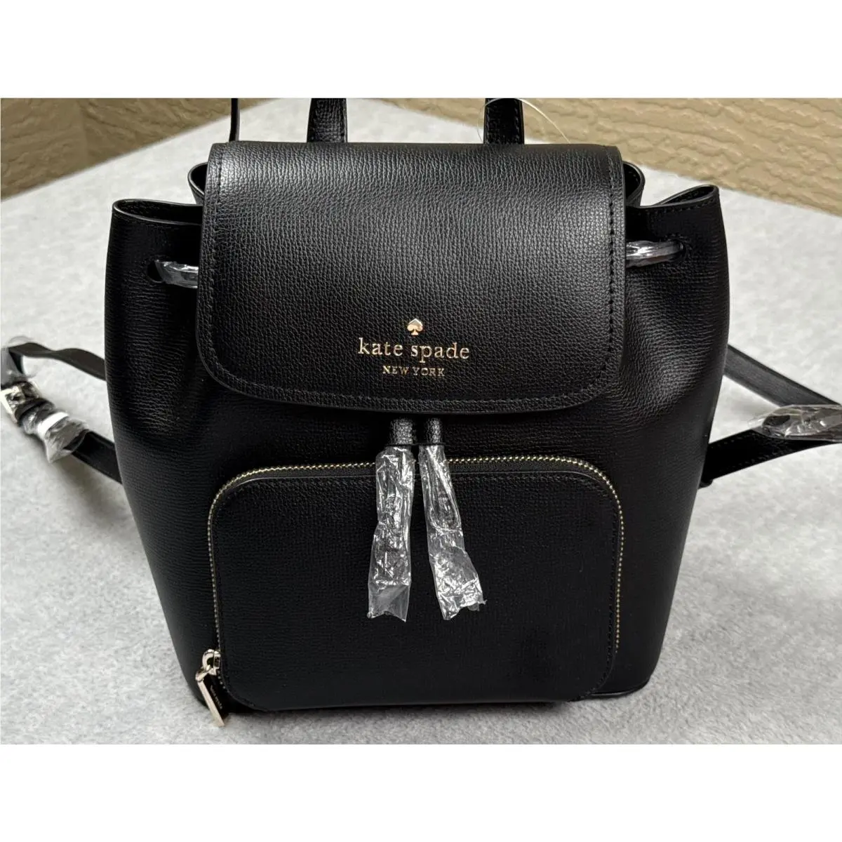 Kate Spade Darcy Backpack Womens Small Black Leather Flap Pocket WKR00548