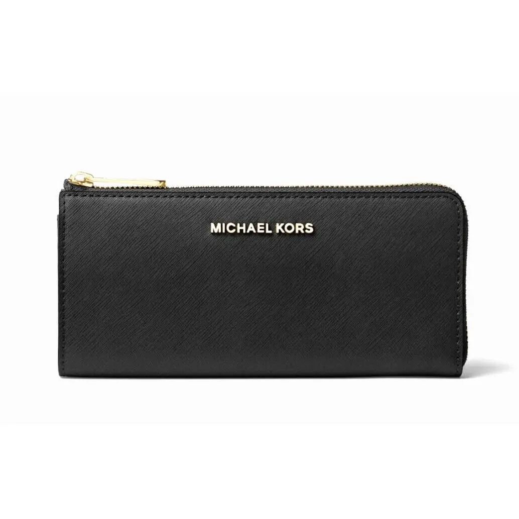 Michael Kors Jet Set Travel Large Saffiano Leather Quarter-zip Wallet Black