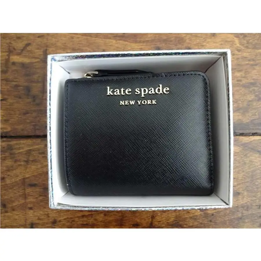 Kate Spade Cameron Small Black Saffiano Leather Bifold Wallet with Gift Box