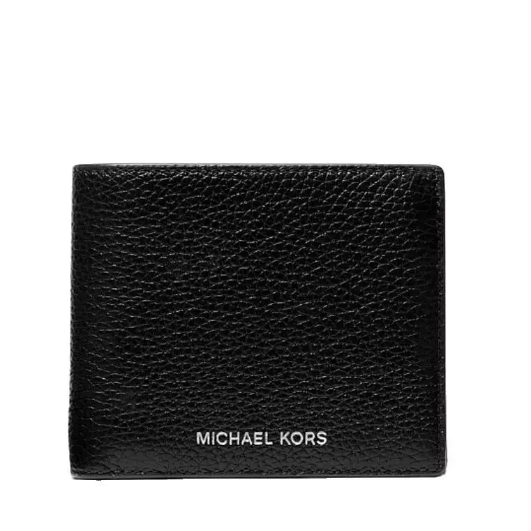 Michael Kors Black Cooper Mens Pebbled Leather Billfold Wallet W/ Coin Pouch