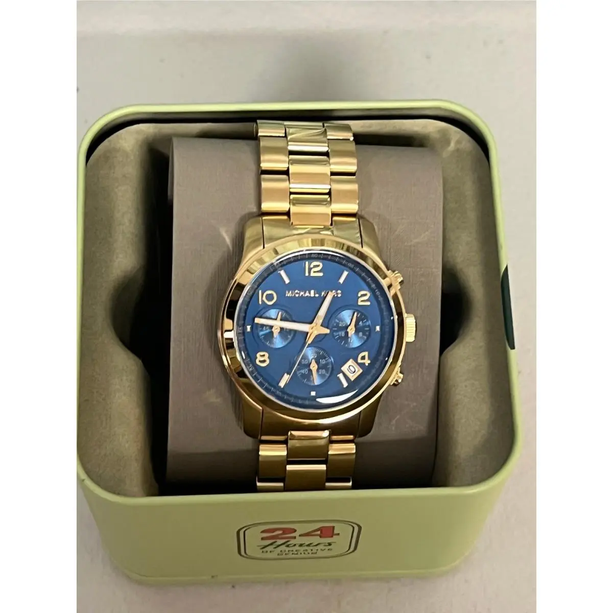 Michael Kors MK7353 Runway Ladies Gold Chronograph 38mm Blue Steel Watch
