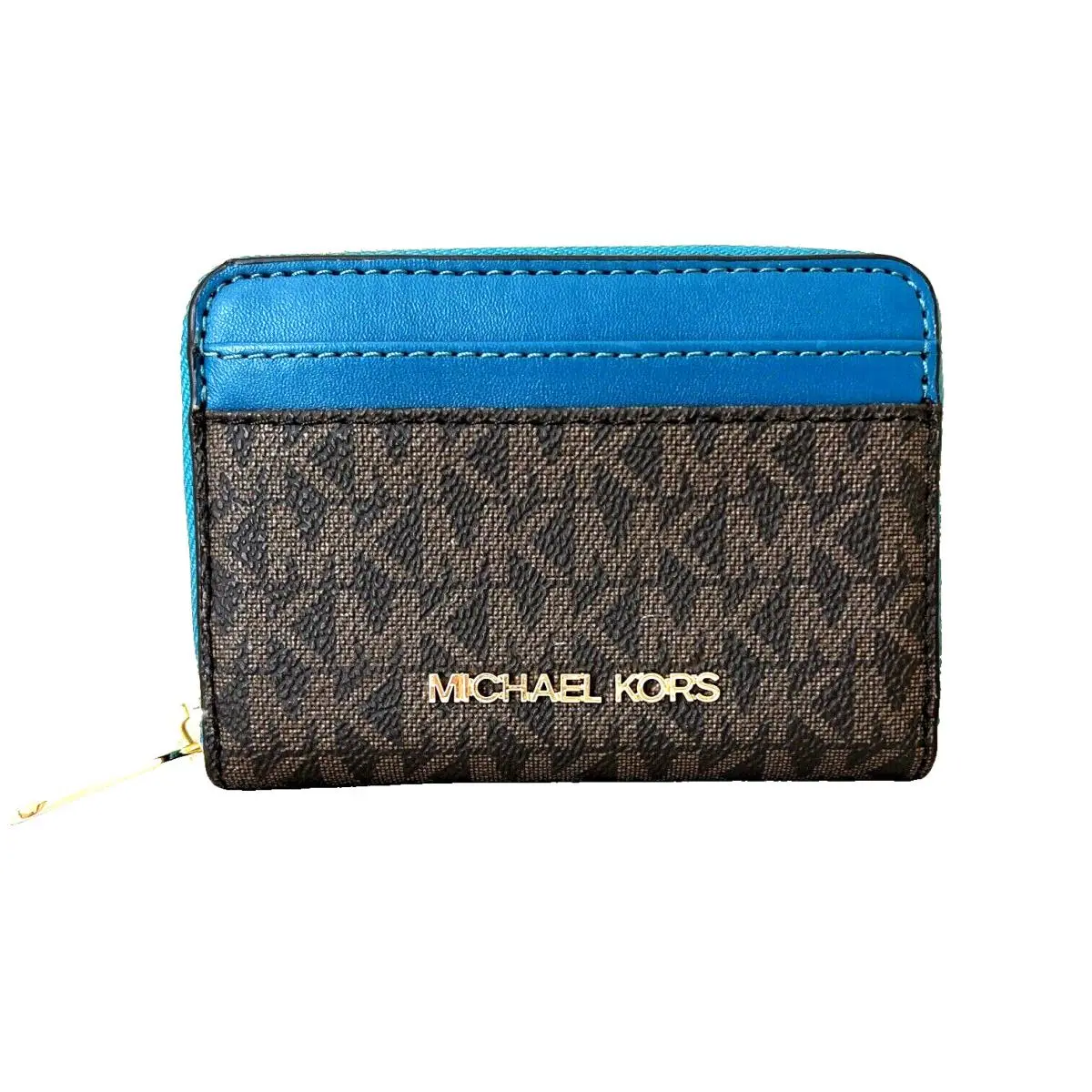 Michael Kors Jet Set Travel Medium Card Case Wallet Brown / Lagoon