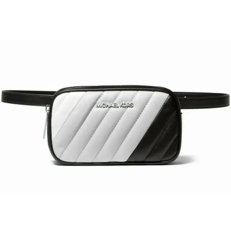 Michael Kors Rose Belt Bag Quilted Optic White / Black /grey
