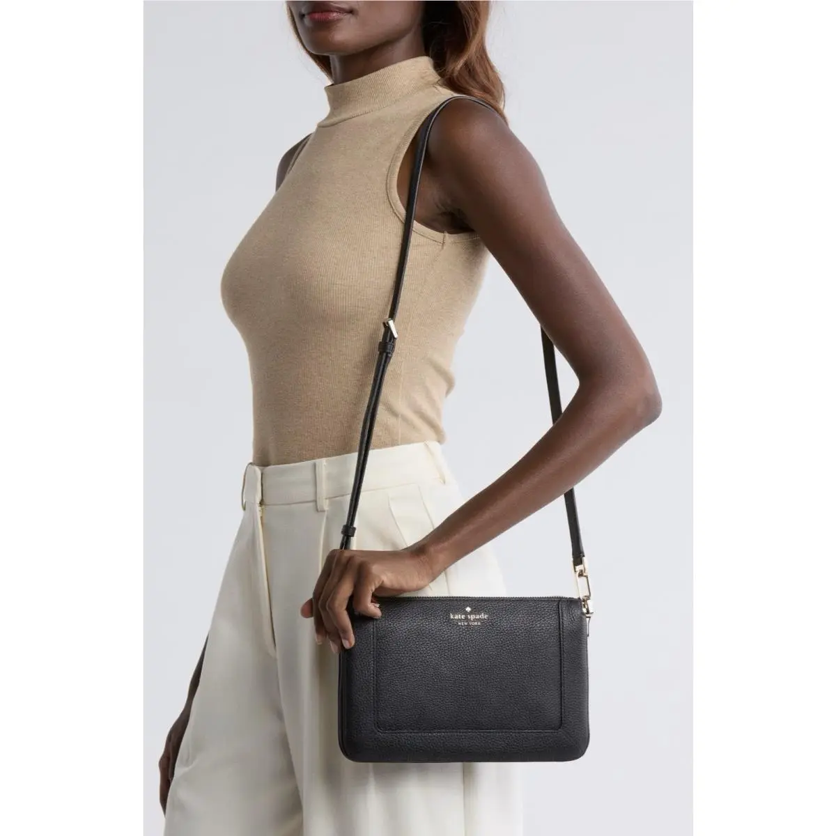 Kate Spade Lena Pebbled Leather Crossbody Bag Black KH430