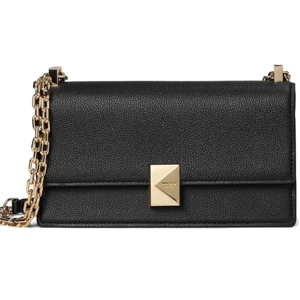 Kate Spade New York Tribeca Pebbled Leather Flap Chain Crossbody Black Gold