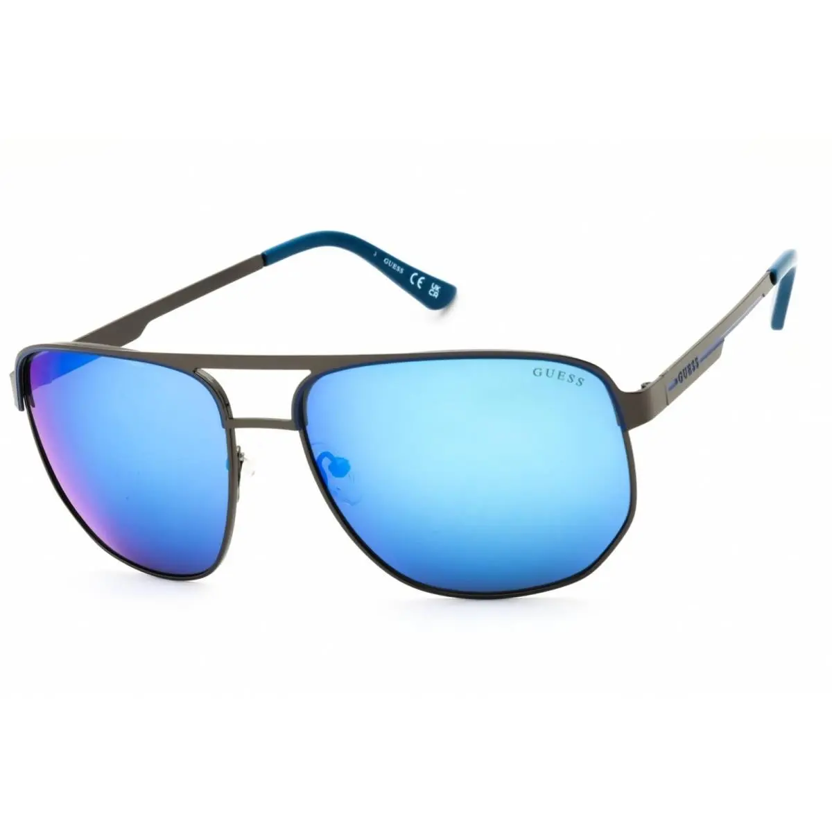 Guess Factory Men`s Sunglasses Shiny Dark Nickeltin Full Rim Frame GF00061 06X
