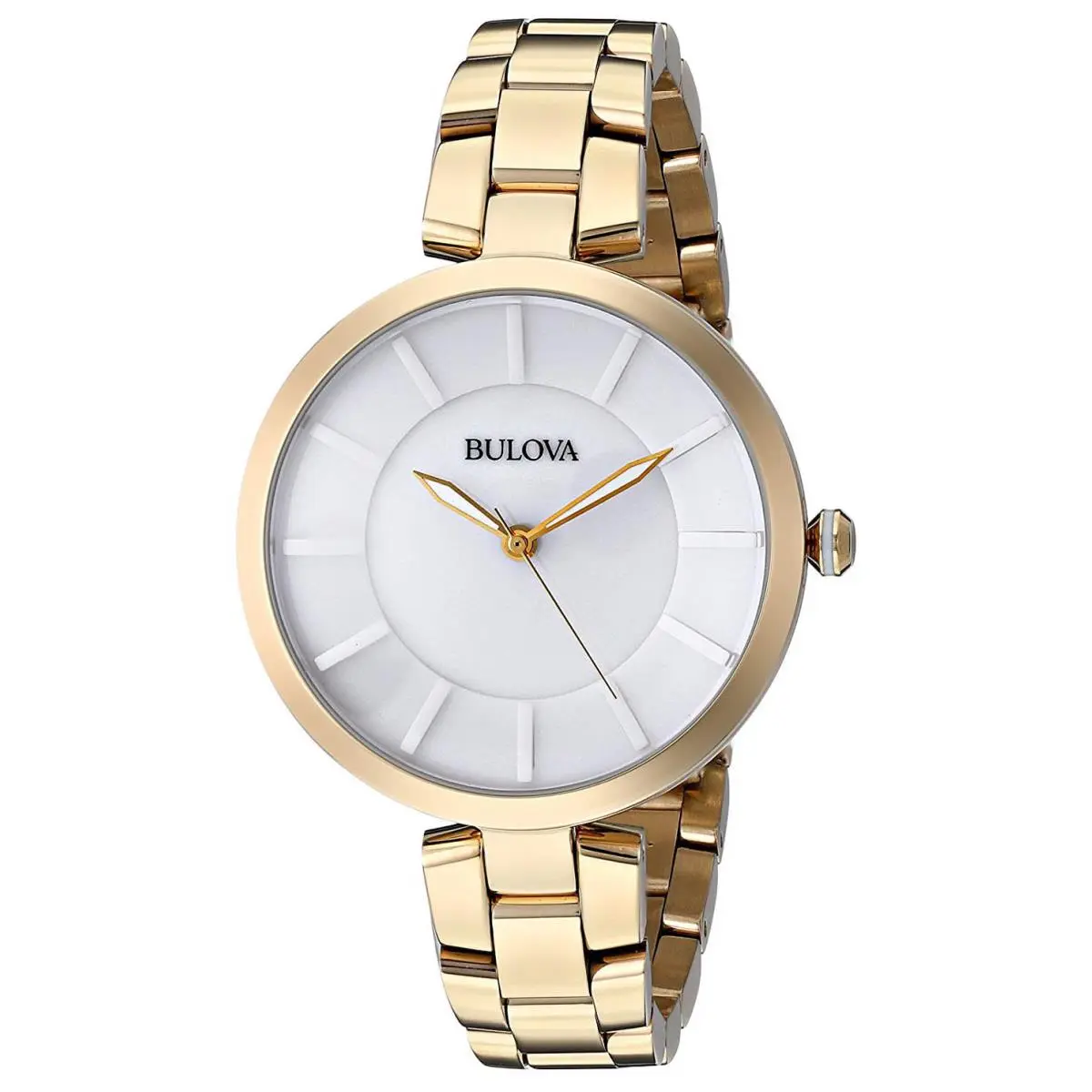 97L142 Dress White Dial Gold Tone Stainless Steel Women`s Watch by Bulova