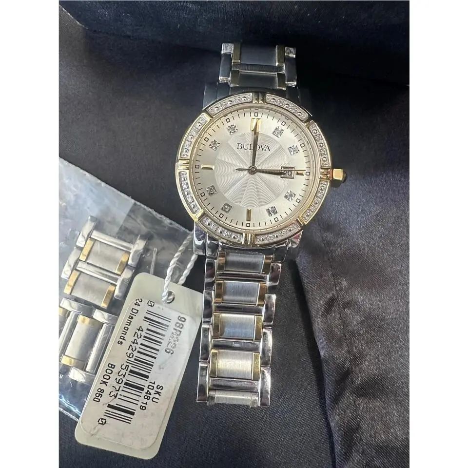 Bulova 98R260 Diamond Gold Silver Tone Stainless Steel Mop Dial Women`s Watch