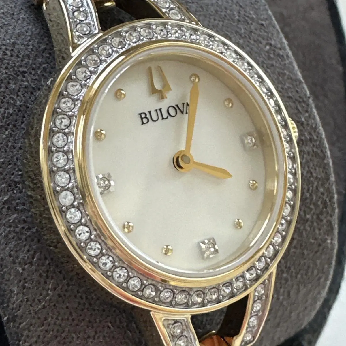 Bulova Crystal Womens Crystal Accent Gold Tone Stainless Bracelet Watch 98L325
