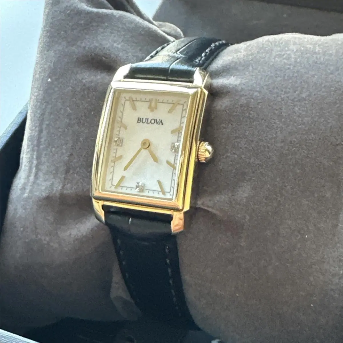Bulova Women`s Sutton Classic Quartz Gemmed Black Leather Watch 21 MM 97P166