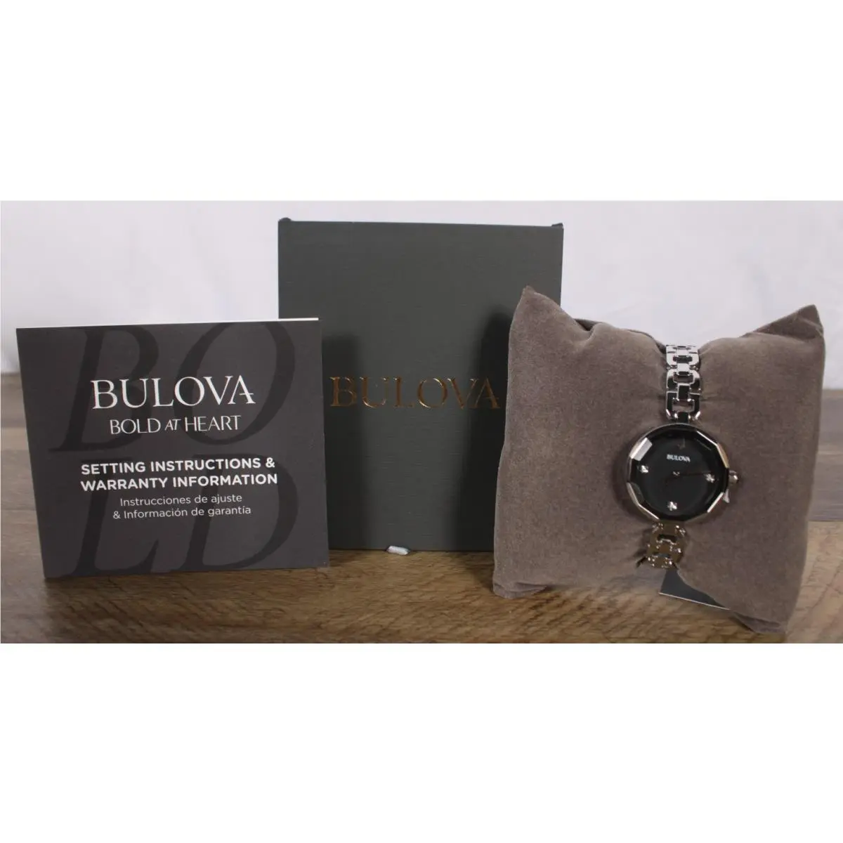 96P251 Women’s Black Dial Diamond Accent Silver Bracelet Watch Box by Bulova