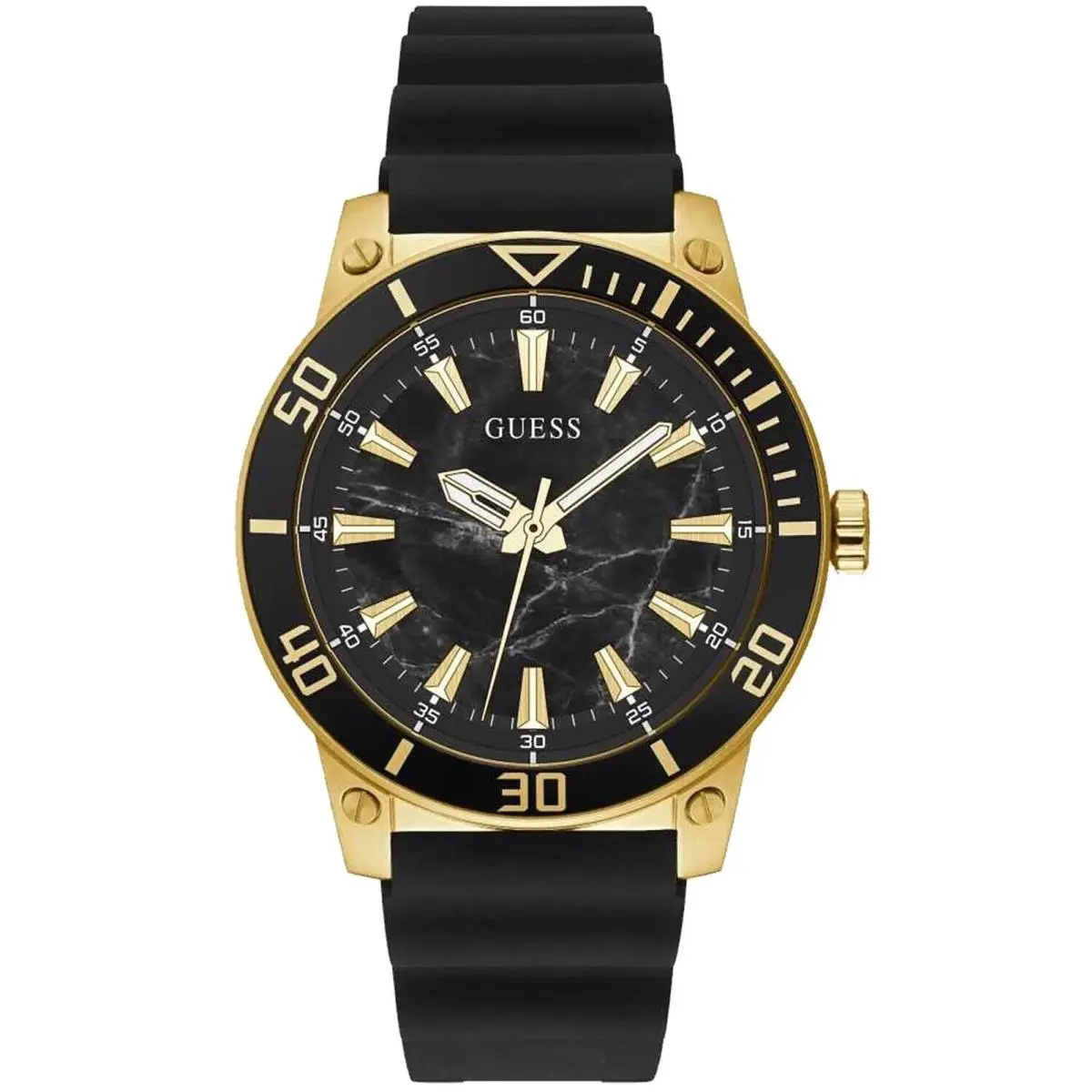 Guess GW0420G21 Men Quartz Movement Steel Case Silicone Strap Black Dial 50m WR
