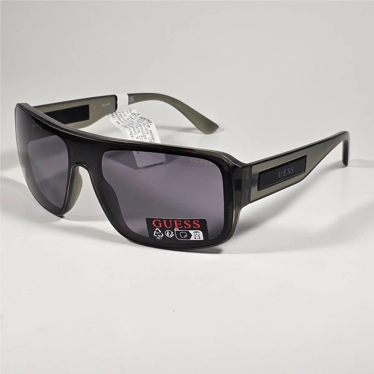 Guess GO00055 20A Rectangular Shield Wrap Sunglasses Gray Crystal and Gray Lens