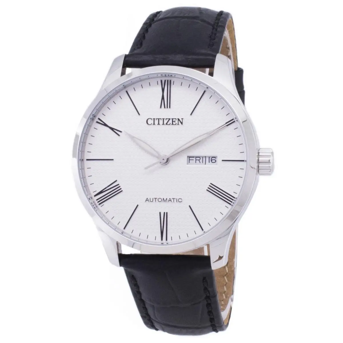 Citizen Automatic Dress White Dial Leather Strap NH8350-08A 50M Mens Watch