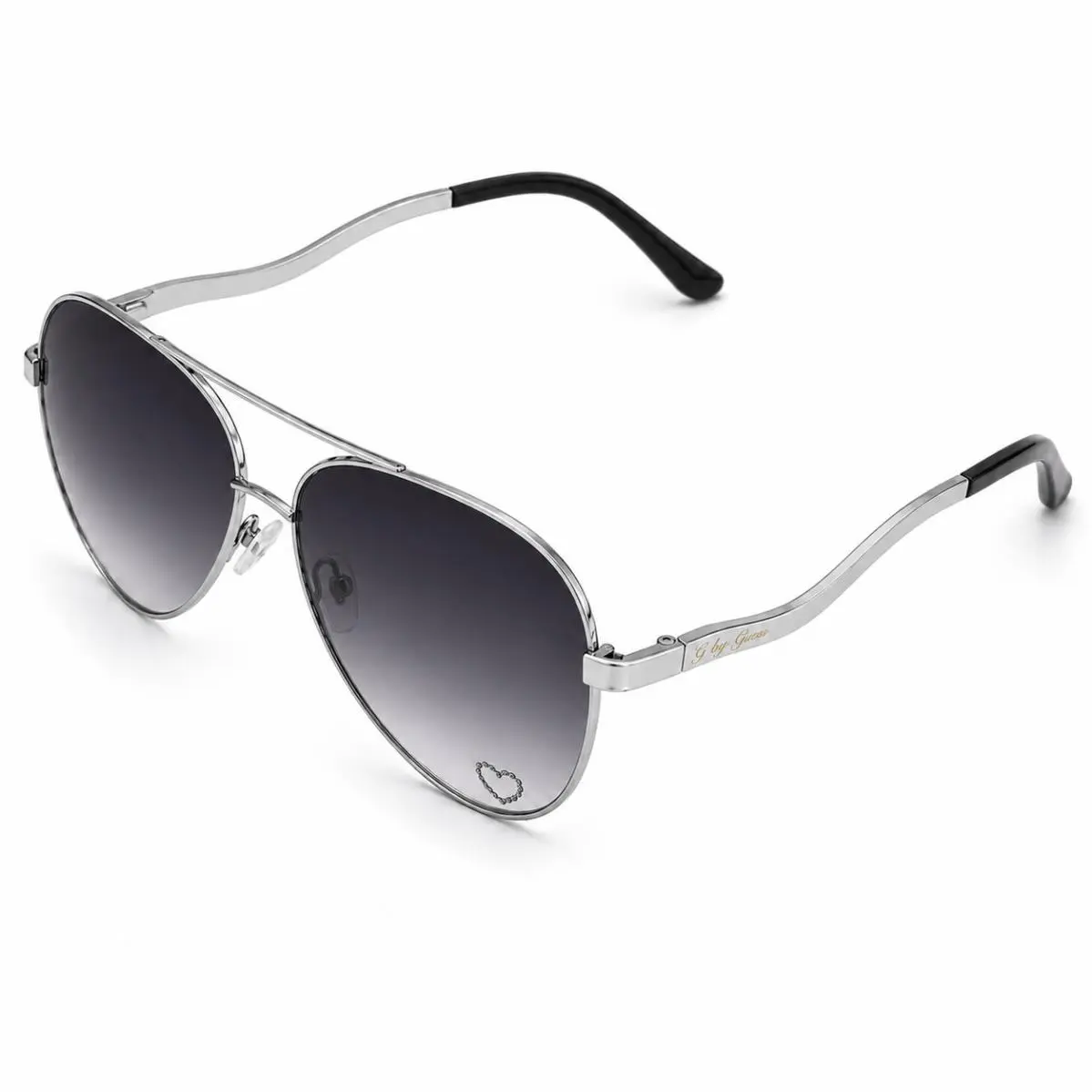 Guess Women`s Aviator Sunglasses with Heart Rhinestones Ggu 1062 GUN35