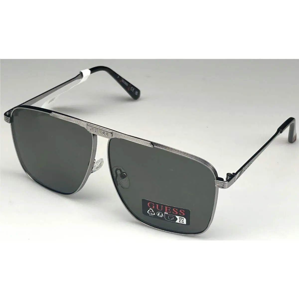 GO00052 08N Men`s 64mm Silver Frame Green Lens Aviator Sunglasses by Guess