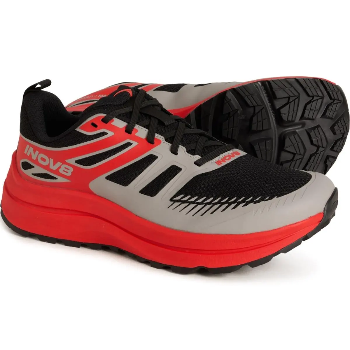 Inov-8 Trailfly Max Trail Running Shoes Mens Wide Graphene Grip - Black Light Grey Red