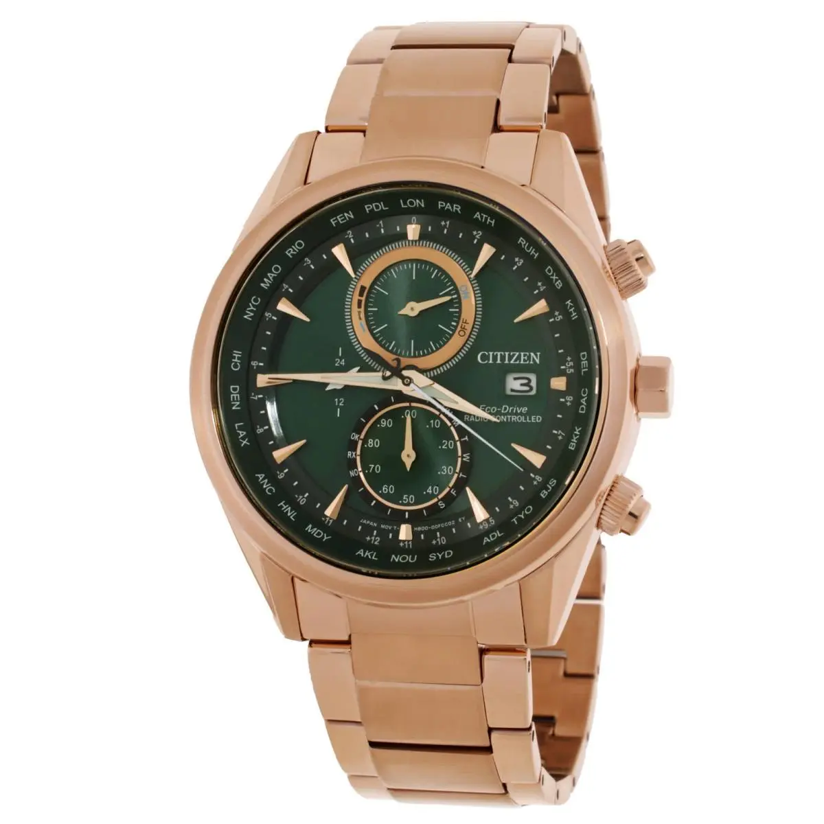 Citizen Radio-controlled Perpetual World Time Chronograph Green Dial Men`s Watch