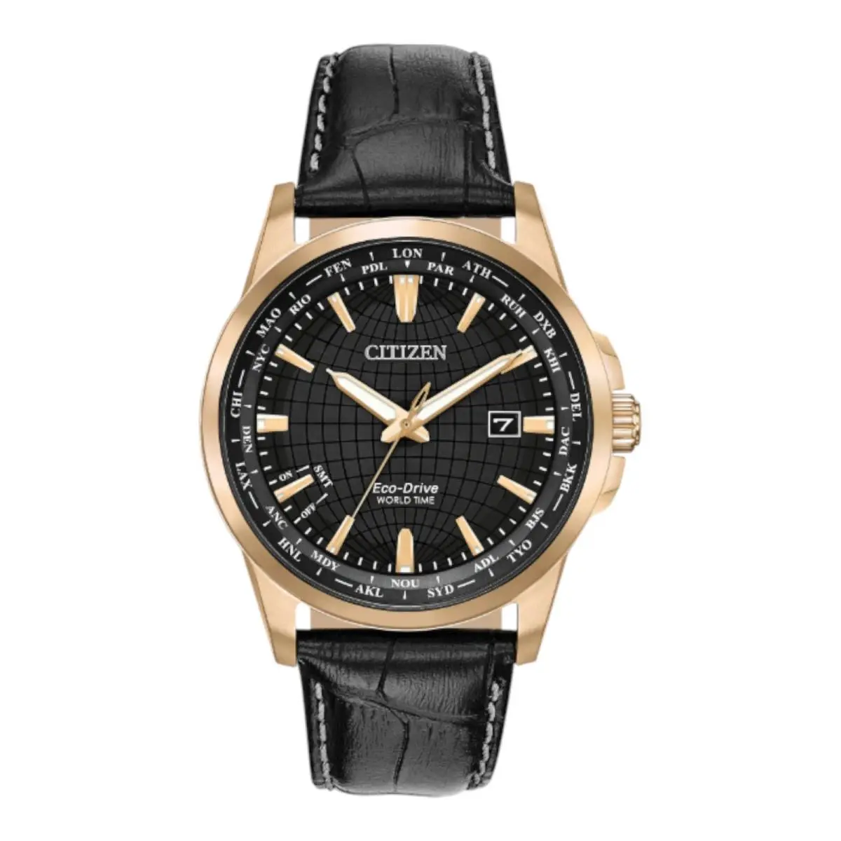 Citizen BX1003-08E Men Brycen World Time Perpetual Calendar 41 mm Watch - Dial: Rose, Black, Band: Gold, Black, Bezel: Rose Gold