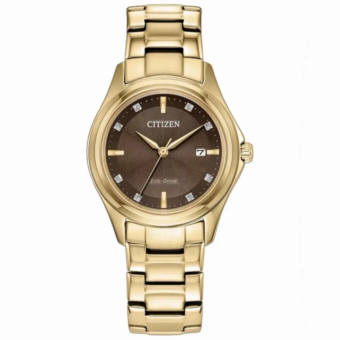 Citizen Ecodrive Ladies Dress Classic Gold Stainless Brown Dial Watch FE1138-88X