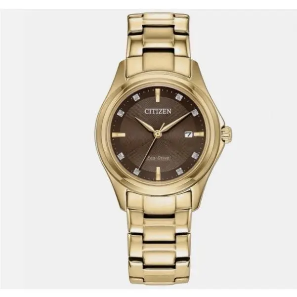 Ecodrive Ladies Dress Classic Gold Stainless Brown Dial Watch FE1138-88X by Citizen
