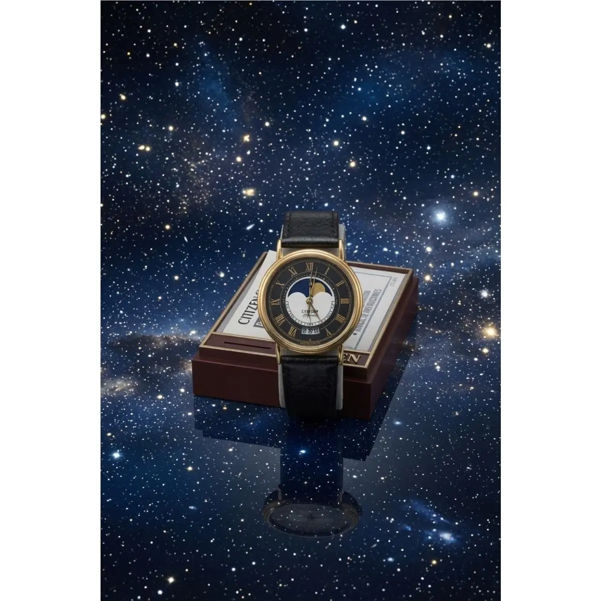 Citizen Quartz Moon Phase Watch Gold Tone w/ Papers CTZ-6637