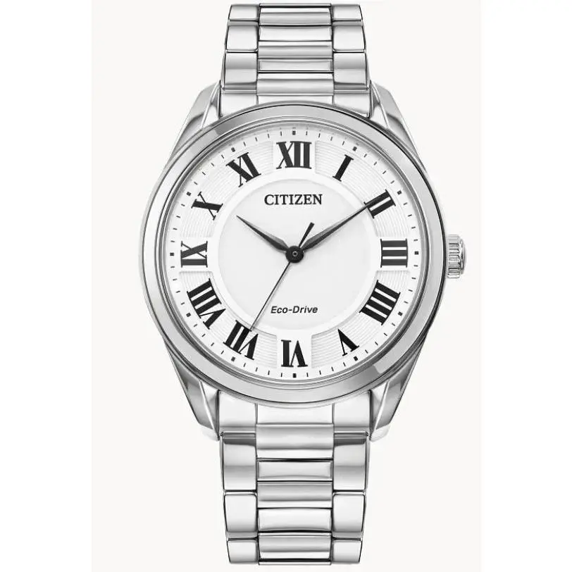 Citizen EM0970-53A Eco-drive Arezzo Silver Tone Stainless 35mm Ladies Watch - Dial: White, Band: Silver, Bezel: Silver