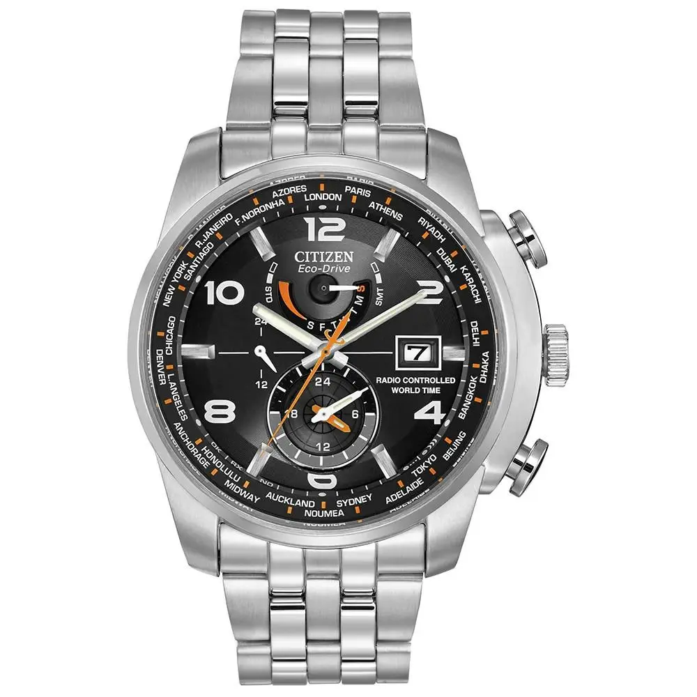 Citizen AT9010-52E Eco Drive Radio Controlled World Time Silver Tone Men`s Watch