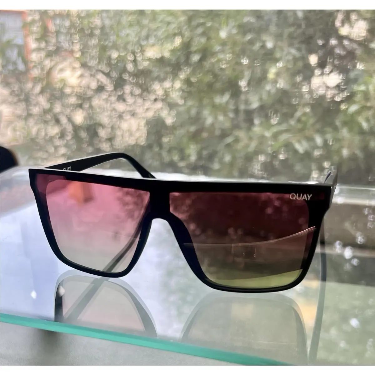 Quay Nightfall 1212 Black Frame W/ Pink/yellow Mirrored Shield Glasses by QUAY