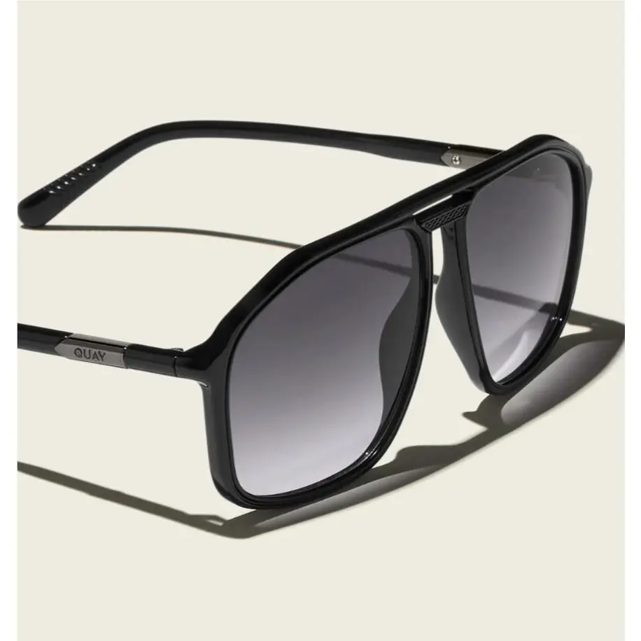 Quay Studio Sesh Aviator Sunglasses Black Frame Gray Gradient Lens Oversized