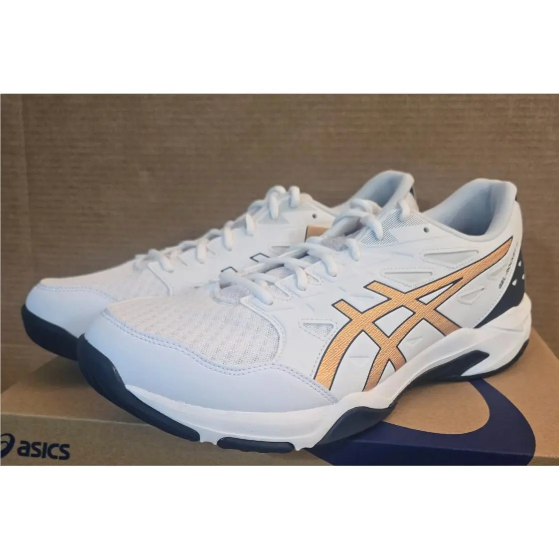 Asics Men`s Gel-rocket 11 Volleyball Shoes Size 12 White/pure Gold 1071A091.103