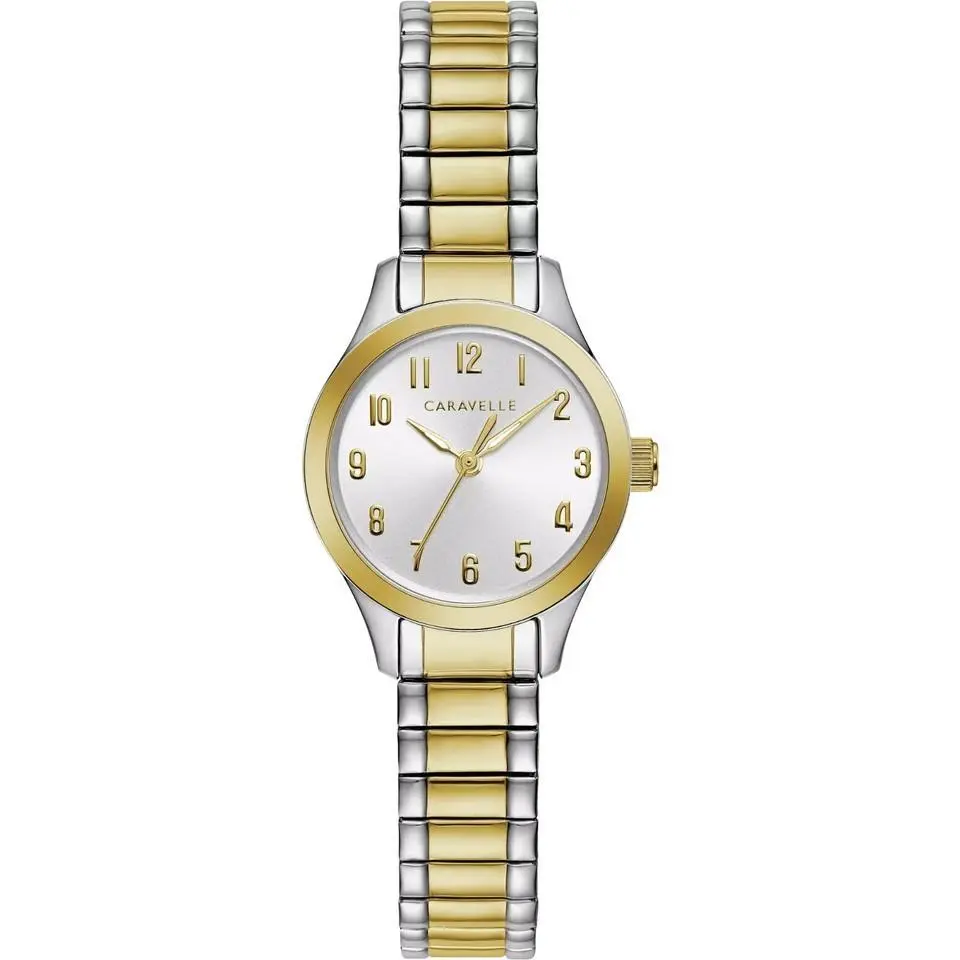 Caravelle by Bulova Two Tone Gold Silver 45L177 Flex Stretch Band Watch