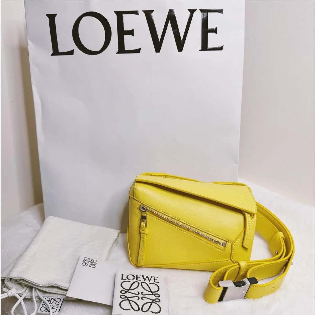 Loewe Mini Puzzle Belt Bag Sling Yellow Leather Full Set
