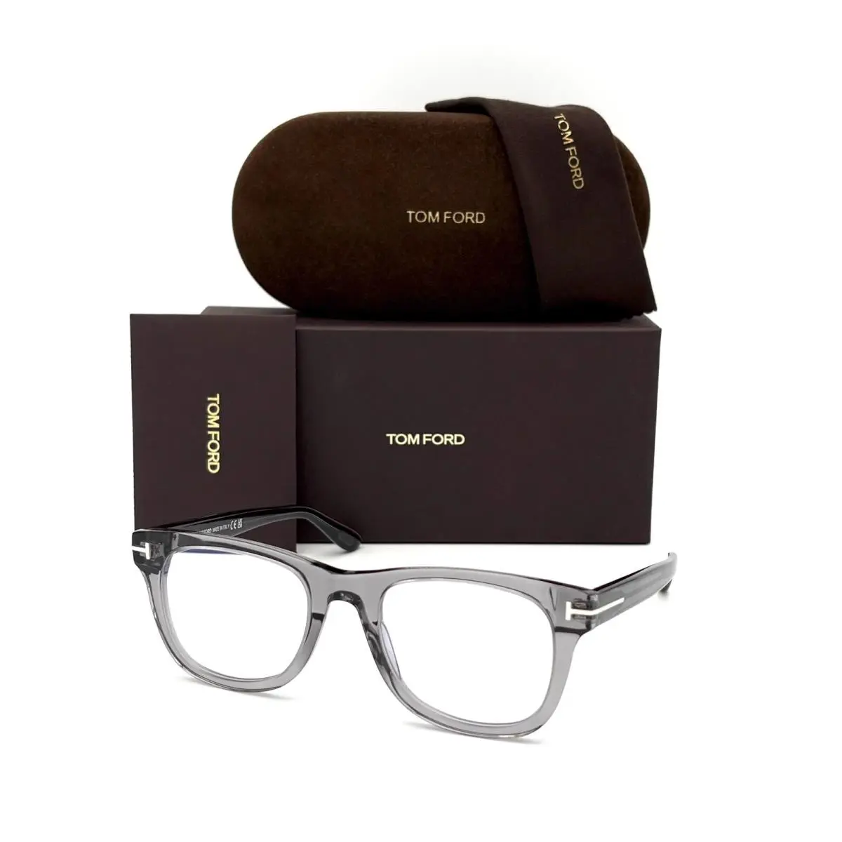 Tom Ford FT5820 020 Crystal Gray / Blue Block 50mm Eyeglasses TF5820