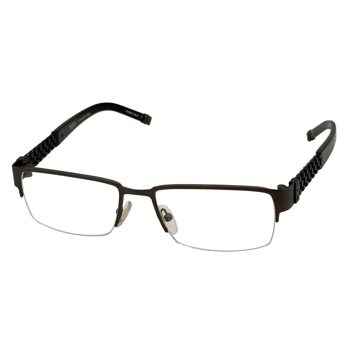 Tumi Mens Gunmetal Rimless Stainless Steel Rectangle Eyewear Frame T114 53mm