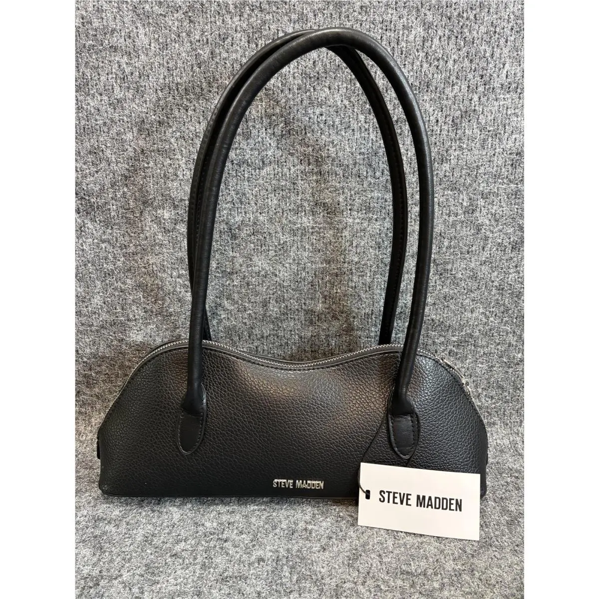 Steve Madden Black Pebbled Leather Shoulder Bag with Keychain Charm